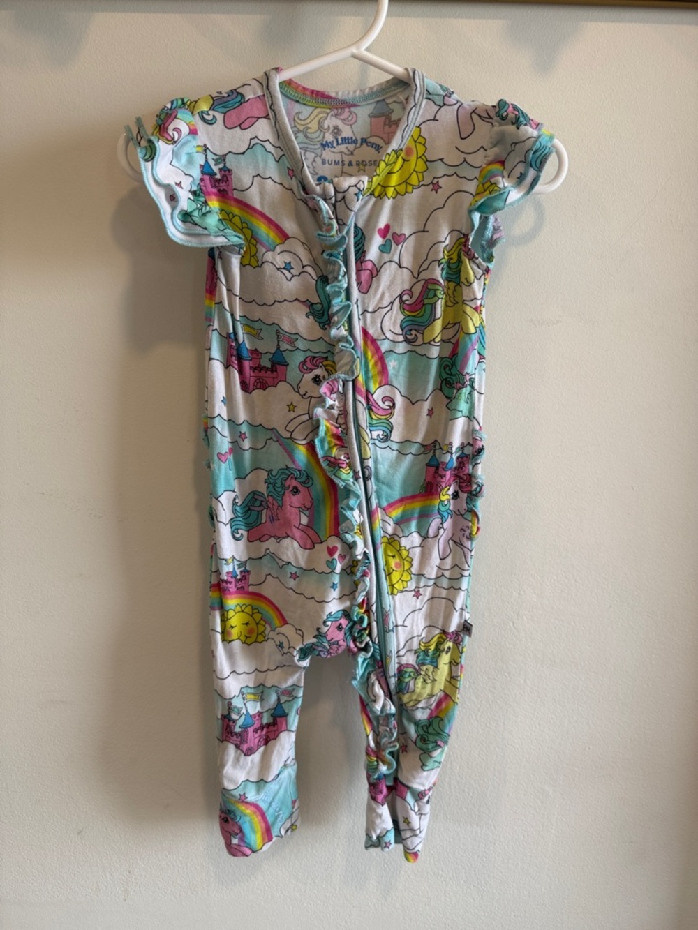 My Little Pony Pastel Rainbow Ruffle Footie in Pink, Aqua, Yellow